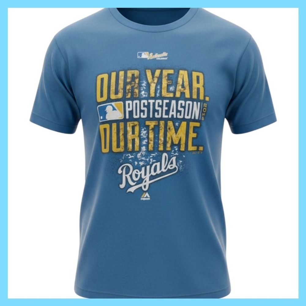 Majestic Kansas City Royals 2014 Postseason MLB T-Shirt Blue Small Alstyle